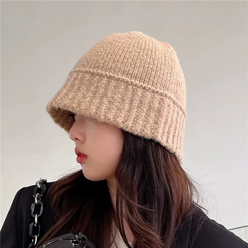 Winter Hat For Women Knitting Bucket Warm Caps Dome Panama Black Vintage Fisherman Bucket Hats For Girls Warmer Beanie Caps