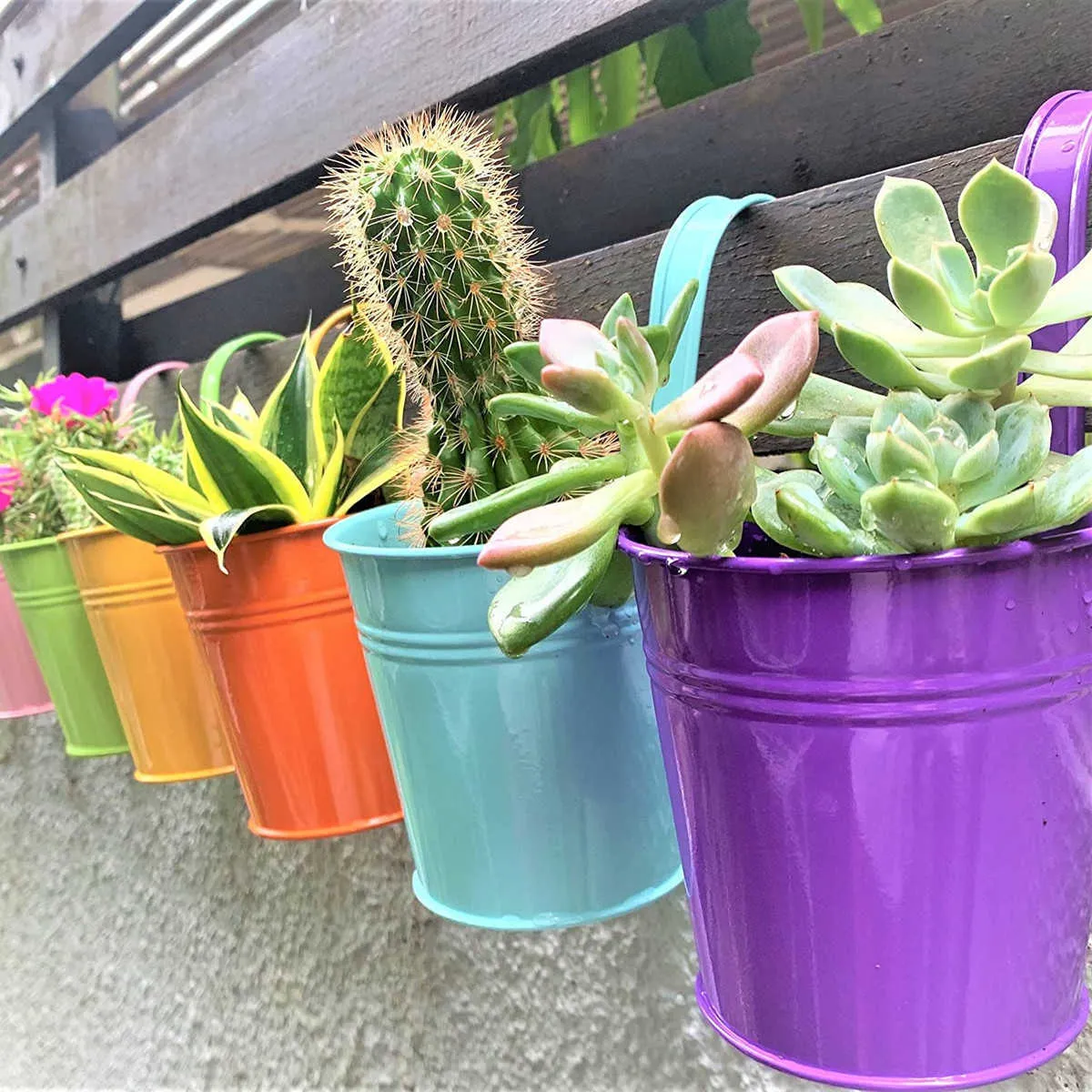 Planters Pots Colors Metal Wall Flower Pots Railing Planter with Drain for Home Garden Yard Balcony Plant Supplies R230614