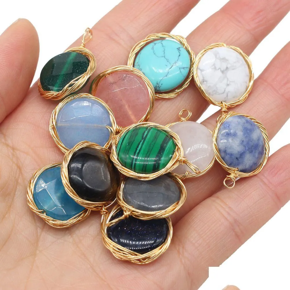 Charms Delicate Natural Stone Wrap Round Rose Quartz Lapis Lazi Turquoise Opal Pendant Diy For Armband Halsbandörhängen Jycken MA DH8TN