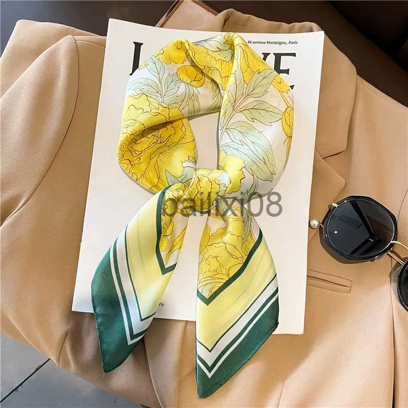 Eşarplar 70cm ipek saten marka kare eşarp kadınlar baskı tasarım boyun kravat yaz kadın saç el bandana şal sarar