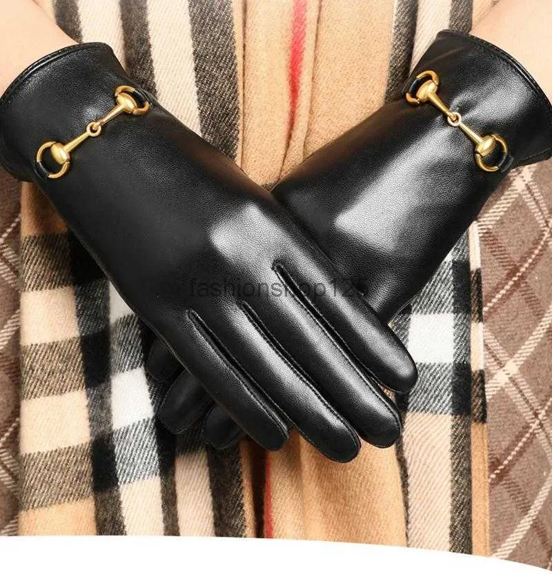 Five Fingers Gloves Women's Glove Women Genuine Sheepskin Leather Winter Elegant Fashion Wrist Drive High Quality Thermal Mittens S2900