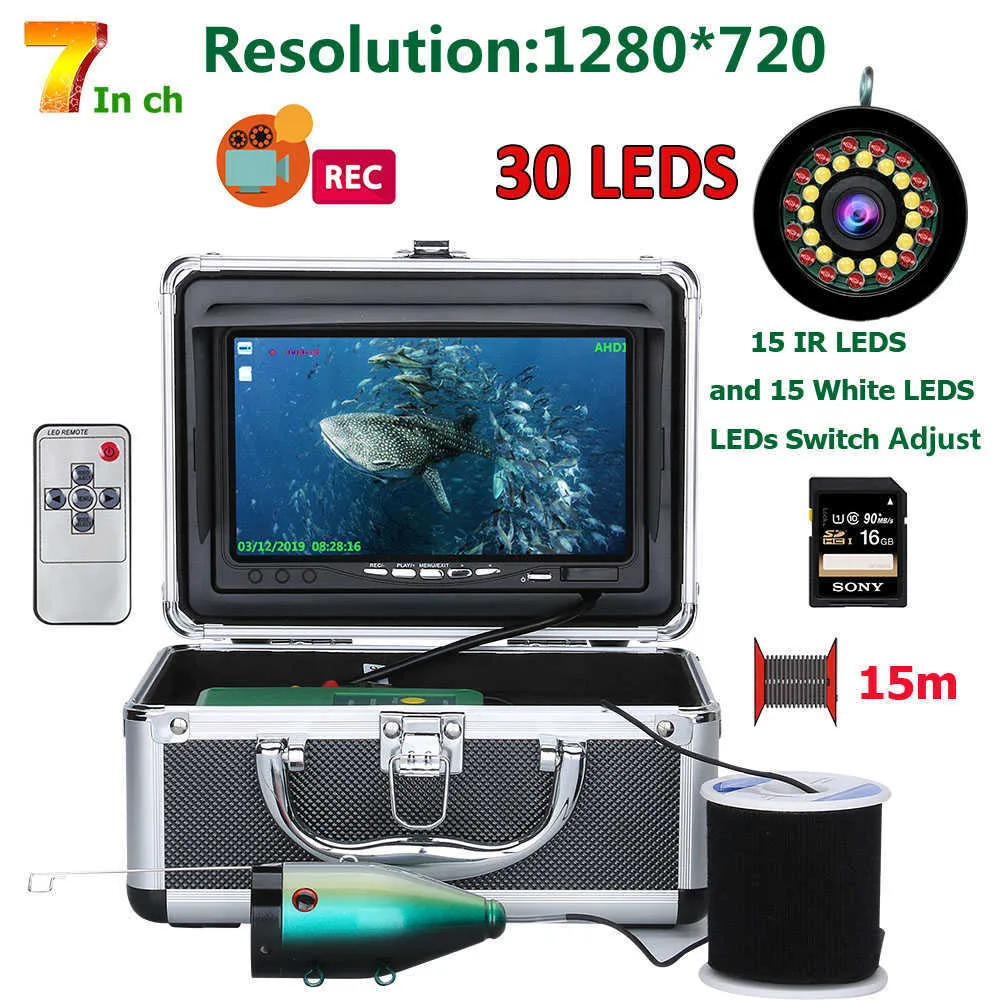 Fish Finder 30M/15M DVR Winter Fish Finder Underwater Fishing Camera 7 inch HD 1280*720 Screen With 16G Card For Sea/Boat / Ice Fishing HKD230703