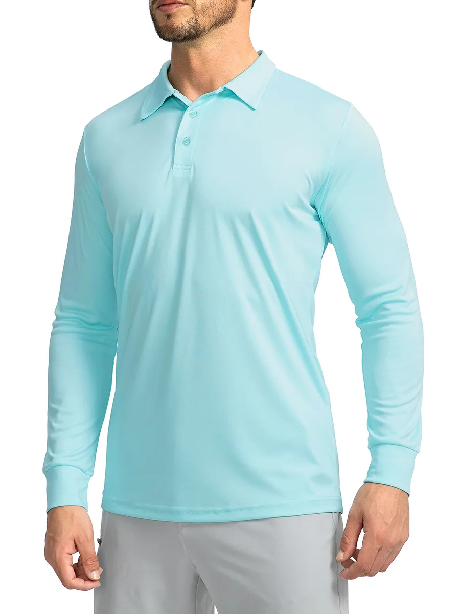 Lightweight Mens Long Sleeve Polo Shirt With UPF 50 Sun Protection