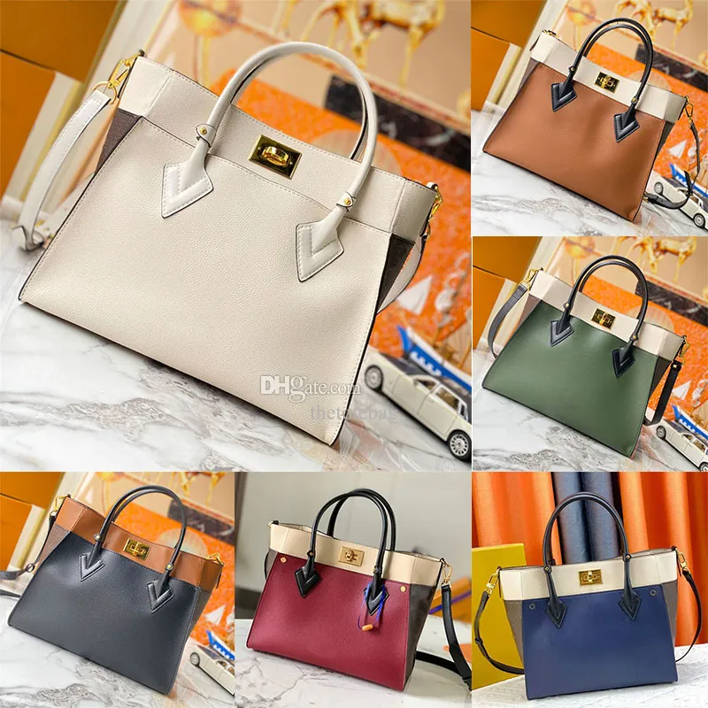 23 On My Side MM Tote bag women shoulder crossbody bag Luxury designer stitching leather handbag Gold lock double handle adjustable shoulder strap