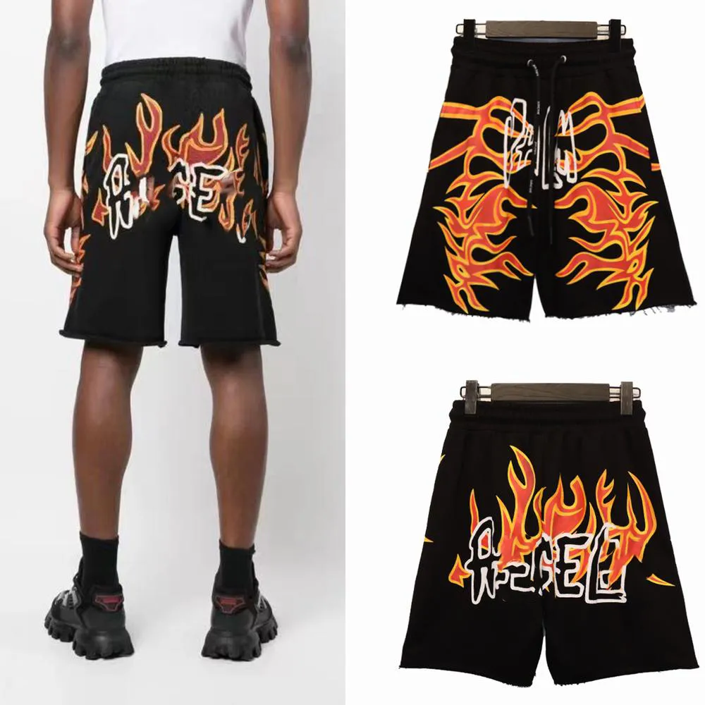 Palm Angel Summer Flame print furred shorts Loose casual men's and women's sports quarter pantsS-XL
