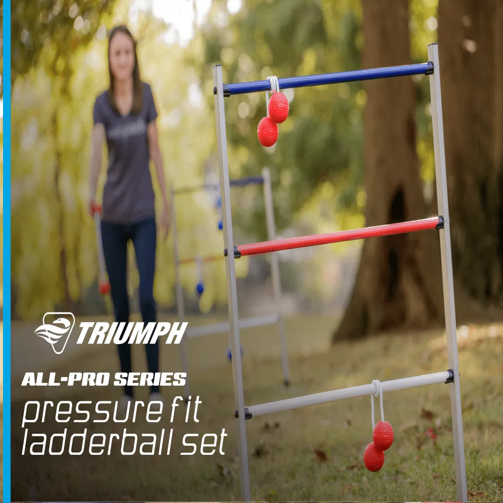 All Pro Series Press Fit Outdoor Ladderball Set включает в себя 6 Soft Ball Bolas и прочный спортивный сумка для переноски