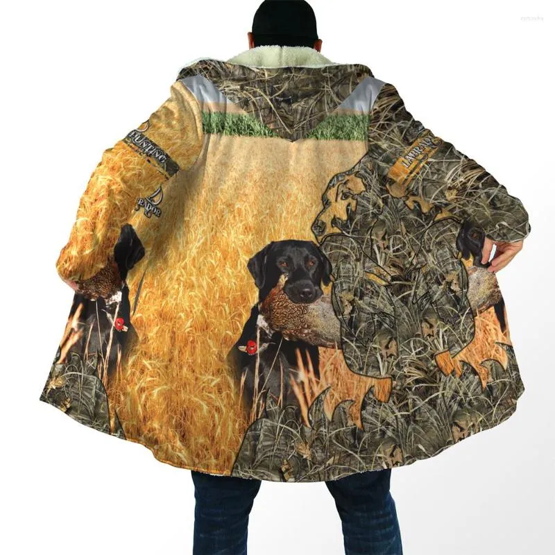 Herrtröjor Fashion Mens Hooded Cloak Labrador Hunting 3D Print Fleece Hood Winter Unisex Casual tjock varm kappa FY16