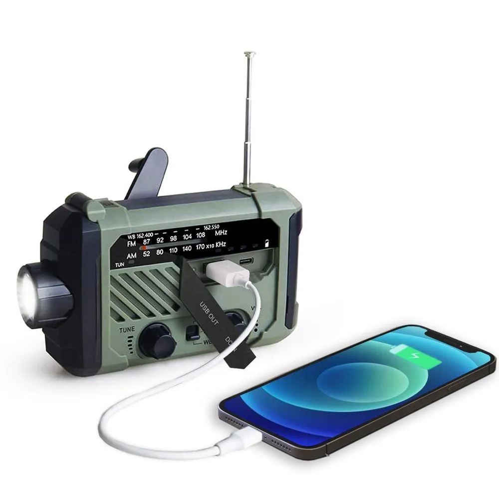 라디오 휴대용 라디오 핸드 크랭크 AM FM NOAA 비상 3in1 읽기 램프 손전등 태양 광 충전 2000mAh 전력 은행 휴대 전화 용입니다.