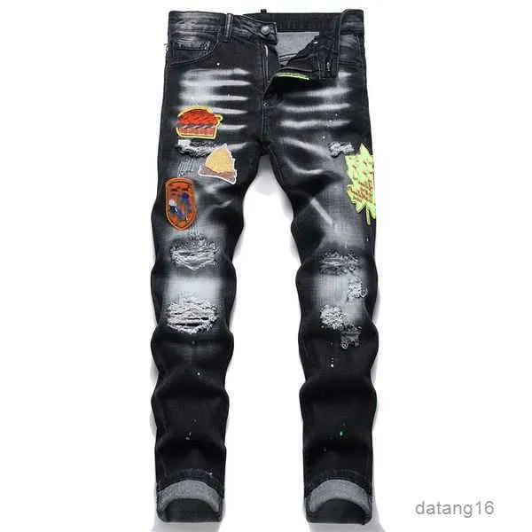 Hommes Jeans Homme Pantalon Designer Noir Maigre Autocollants Lavage Léger Déchiré Moto Rock Revival Joggers Vraies Religions Hommes 5 OLVW