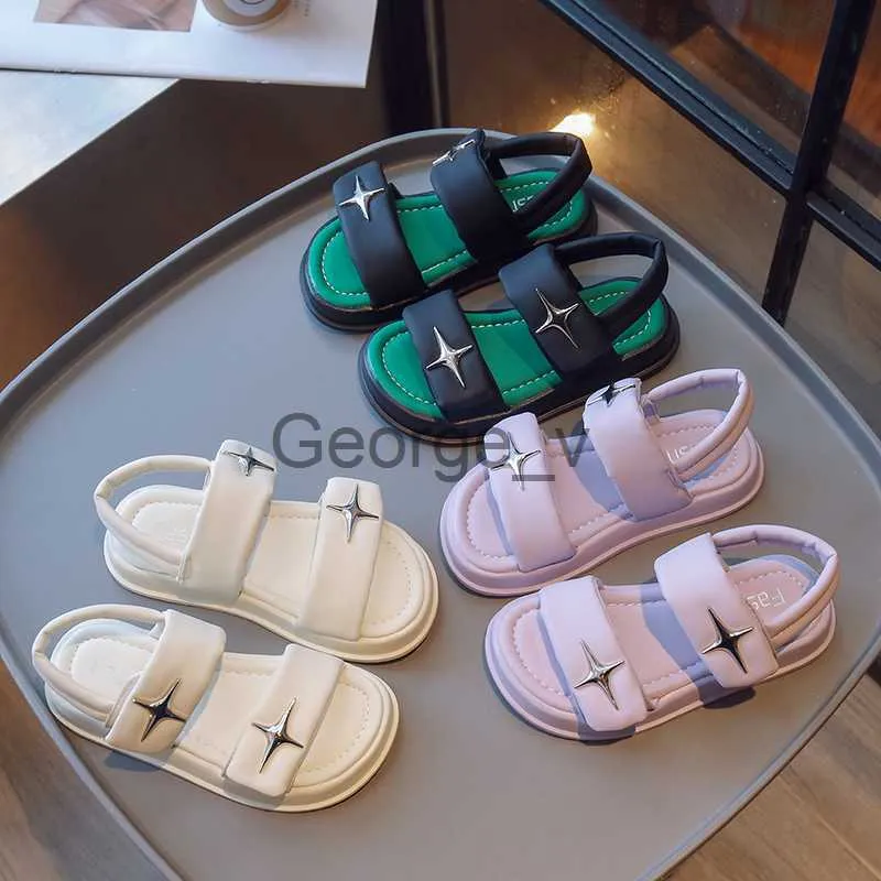 Sandálias Sandálias Femininas Decoração de Metal Couro Pu Bonito Plataforma Crianças Verão Sliders Antiderrapante Elegante 2636 Praia Sapatos Infantis J230703