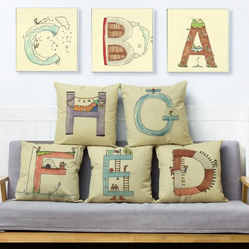 Pillow A-Z Case Decor Cartoon Letter Printed Cover For Sofa Home Polyester Square Pillowcase 45 Cm