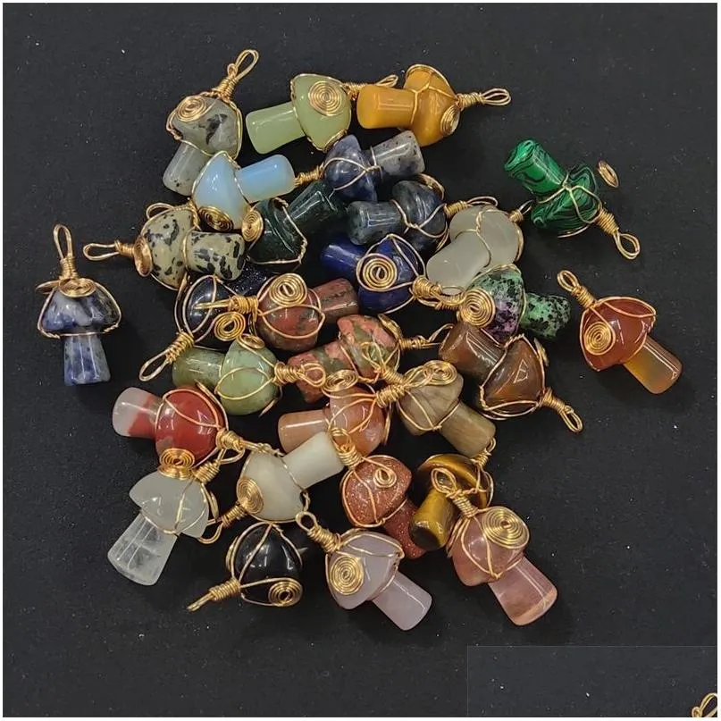 Charms Wire Wrap Mushroom Natural Stone Quartz Crystal Pendant For Necklaces Jewelry Making Drop Delivery Findings Components Dhmjy