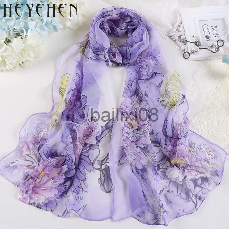 Sjaals Vrouwen Mode Chiffon Georgette Zijden Sjaal Voor Moslim Hijab Pioen Bloem Bandana Summber Beh Sarong Sjaal HY30 J230703