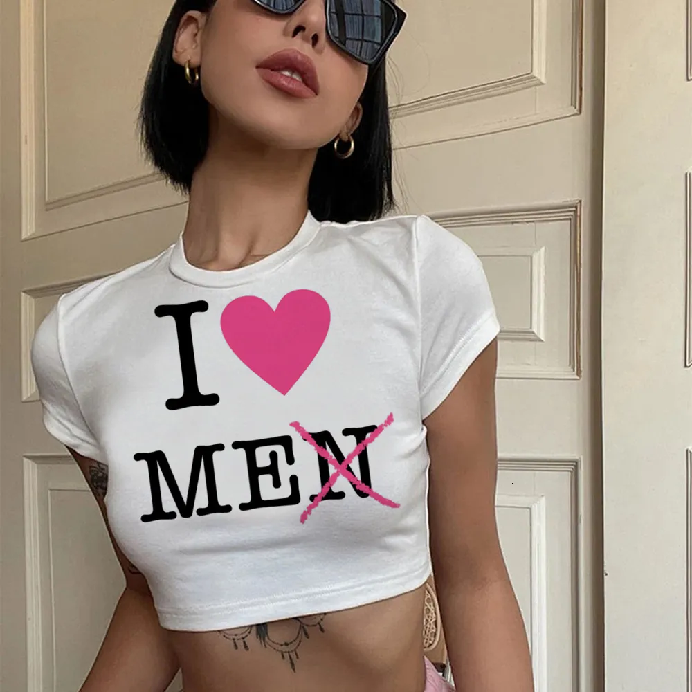 Heren T-shirts I LOVE ME print Koreaanse mode yk2 crop top Vrouwelijke jaren '90 vintage esthetische grafische kleding bijgesneden 230703