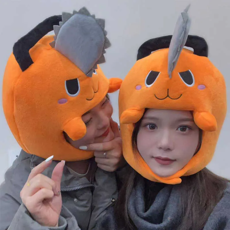 Cute Chainsaw Man Cosplay Headgear Anime Pochita Plush Hat Warm Helmet Halloween Cosplay Mask Props Xmas Gift Dropship L230704
