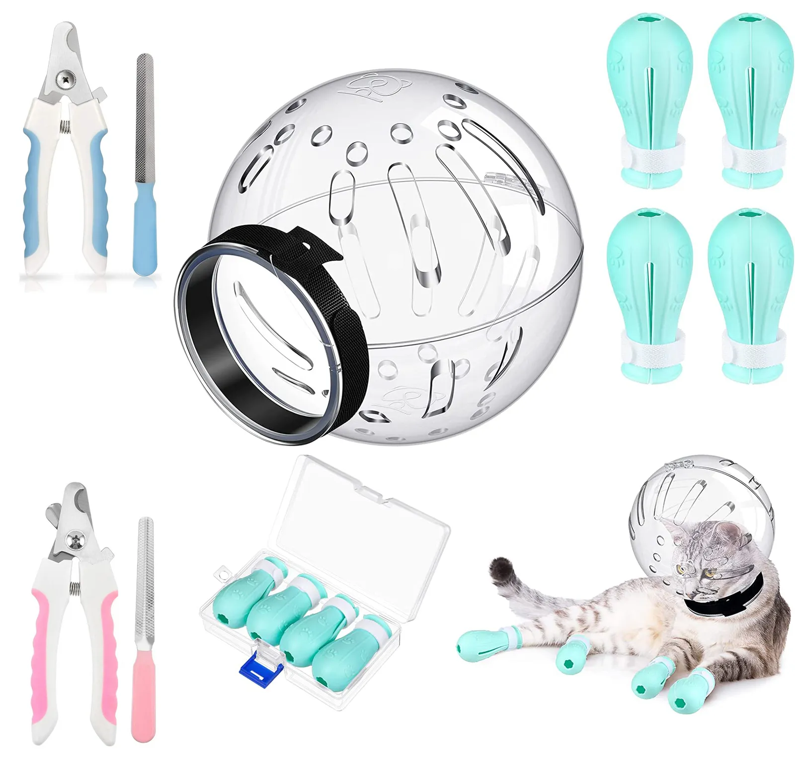 Weiteres Katzenzubehör Katzenpflege Krallenschneiden Anti-Kratz-Katzenhaube mit Nagelknipser Trimmer-Set/Pfotenschutzstiefel Haustiere Katze Hundemaulkorbzubehör 230704