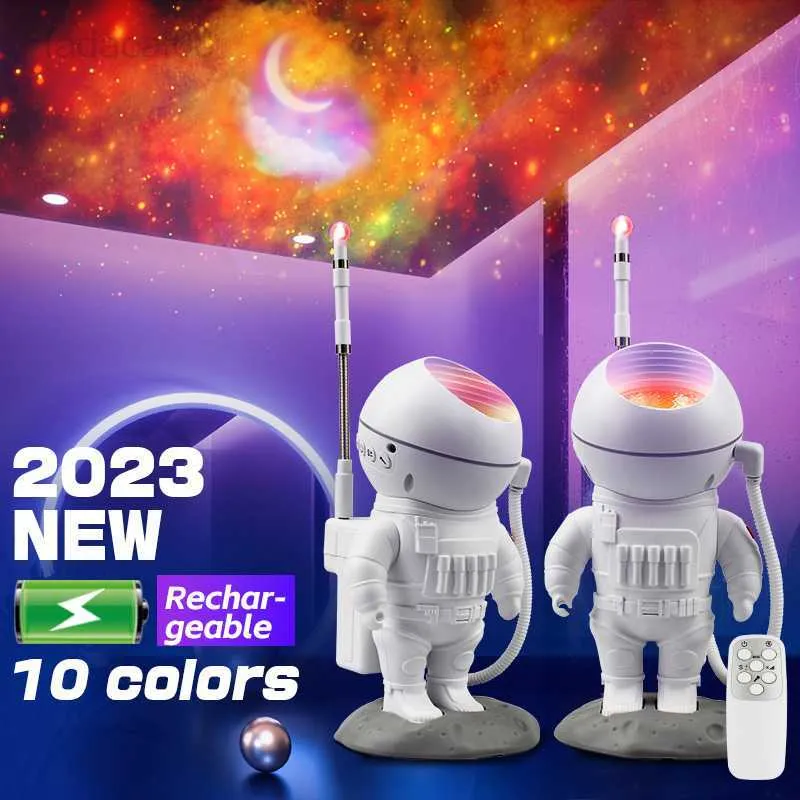 Lampor Astronaut Galaxy Projektor Led Star Uppladdningsbar Lampa Usb Mån Nattljus Sovrum Väggrum Dekor Hem Födelsedagspresenter Pojke HKD230704