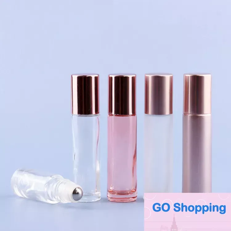 5 ml Roll-on-Parfümflasche, Glas-Metall-Rollerball, Duftbehälter für ätherische Öle, 10 ml, Roségold-Qualität