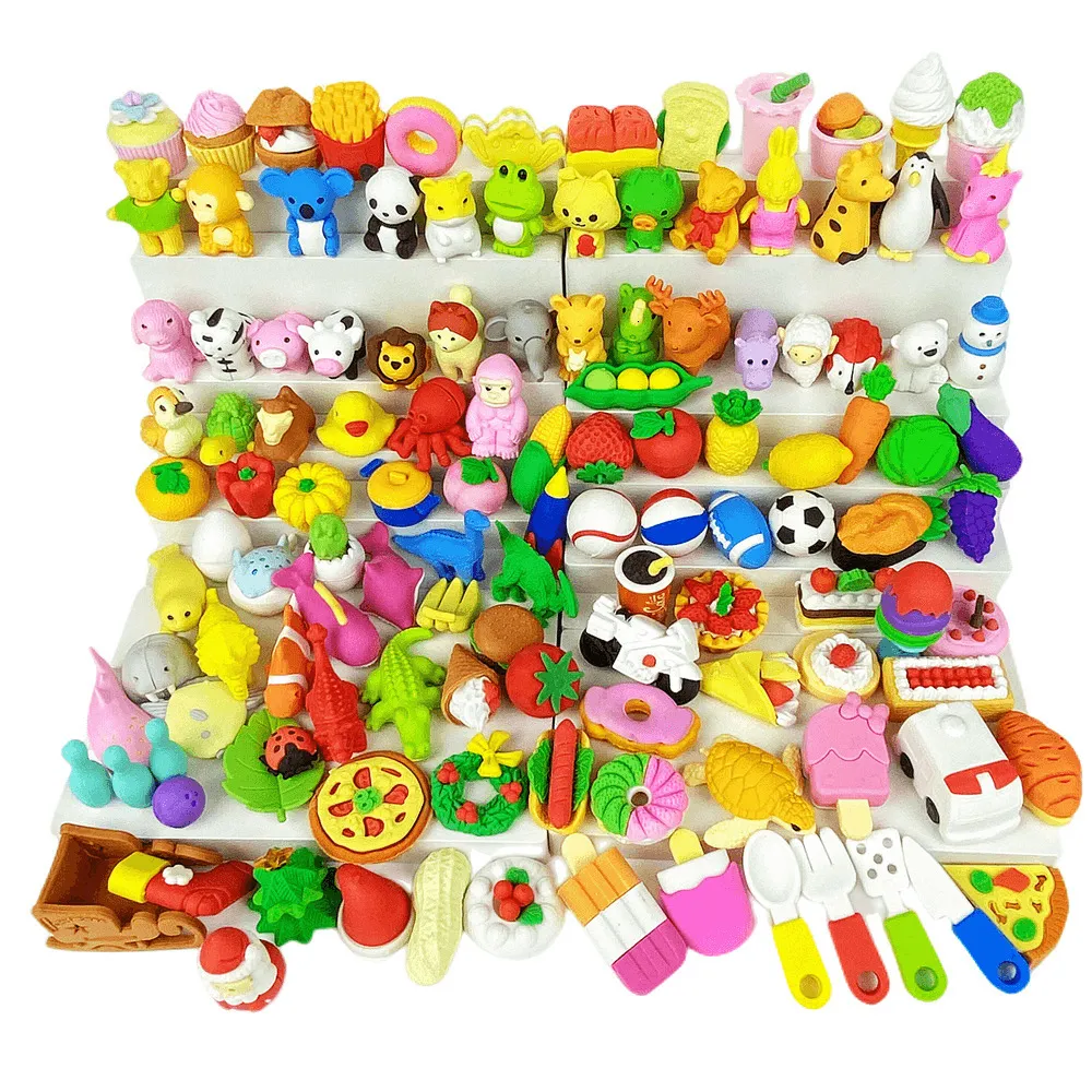 Gommes à effacer 120 pièces de gomme à crayons nouveauté collection gomme ensemble mignon incroyable variété pas de répétition fête de jouets éducatifs pour enfants 230703