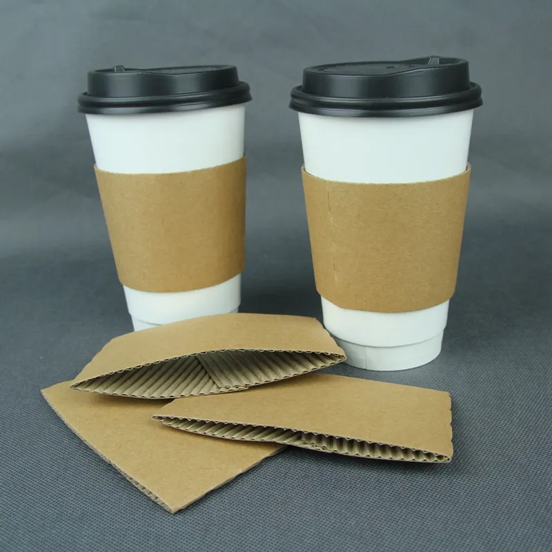 Solid Color Brown Coffee Cup Sleeves Kraft korrugerat pappersvärmeisoleringshylsa Kartonghållare Disponibel täckning Anpassad logotyp