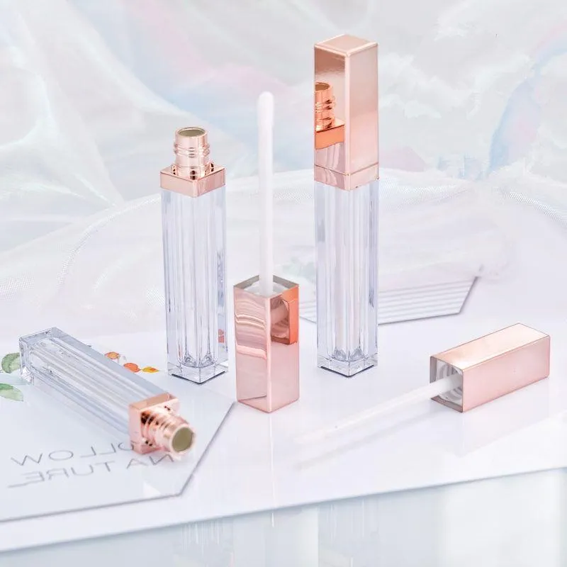 Bottiglia di lucidalabbra in oro rosa di alta classe da 4 ml Bottiglia di plastica vuota per olio cosmetico per labbra Tubo riutilizzabile Bottiglia di stoccaggio per rossetto liquido Hstmq