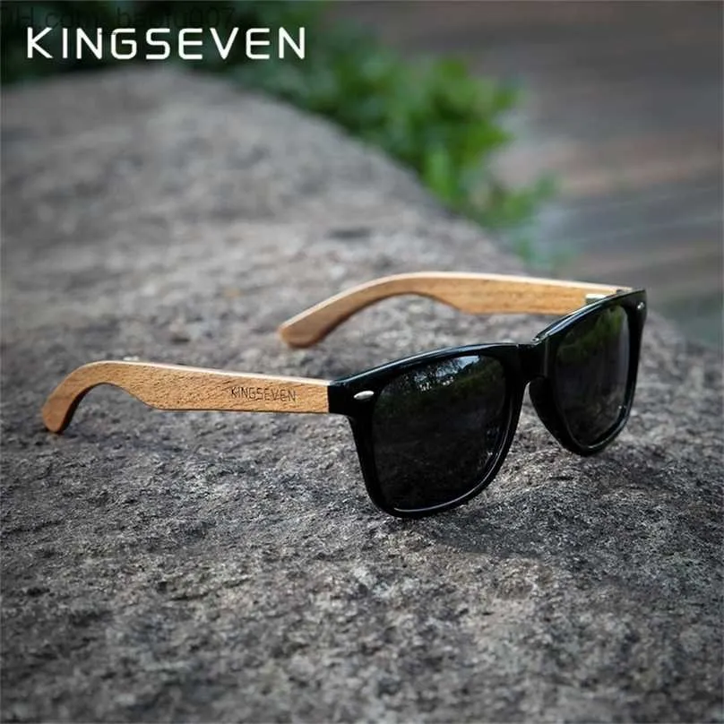 Sunglasses KINGSEVEN Black Walnut Sunglasses Wood Polarized Sunglasses Mens Glasses Handmade UV400 Eyewear Retro Wooden Box Z230704