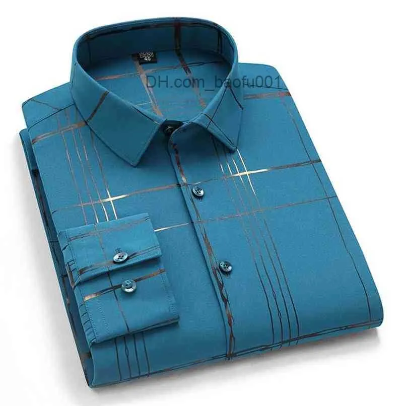 Camicie casual da uomo Camicia stampata a maniche lunghe elastica casual da uomo Vestibilità regolare morbida Moda autunnale Sottile Abito da lavoro per il tempo libero di alta qualità Z230705