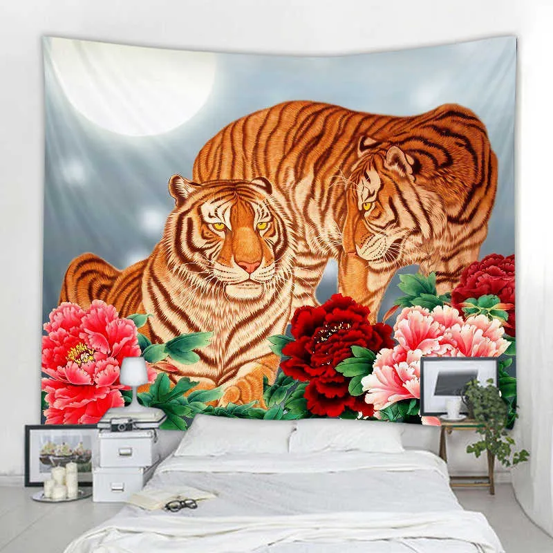Tapestries Forest Tiger Decorative Tapestry Mandala Tapestry Art Deco Blanket Curtain Hanging at Home Bedroom Living Room