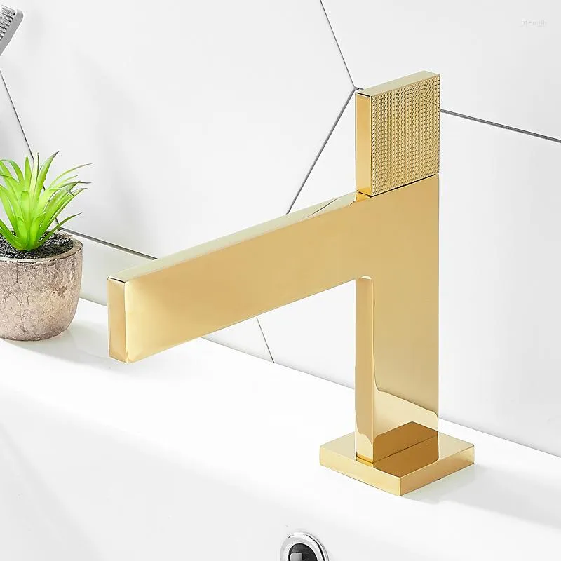 Rubinetti per lavabo da bagno Rubinetto per lavabo in ottone minimalista moderno Rubinetto per lavabo a cascata con acqua fredda Miscelatore per lavabo quadrato creativo ultrasottile