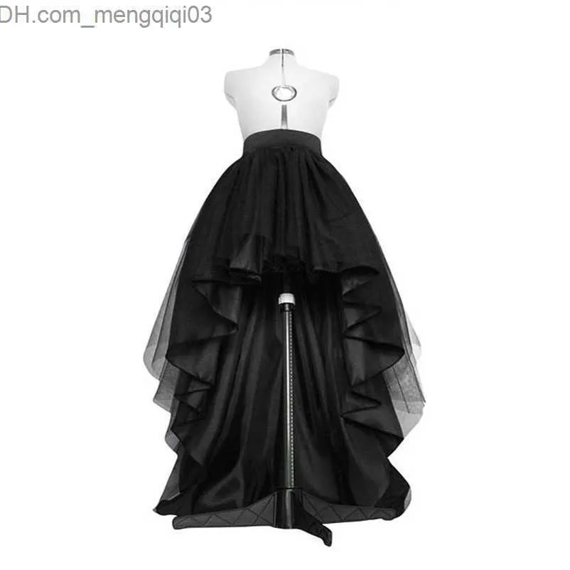 Saias Alta Baixa Saia de Tule Preto Bainha Assimetria Tutu Vestido de Noiva em Camadas Vestido de Noiva Cintura Alta Plissada Saia de Baile Gala Z230707