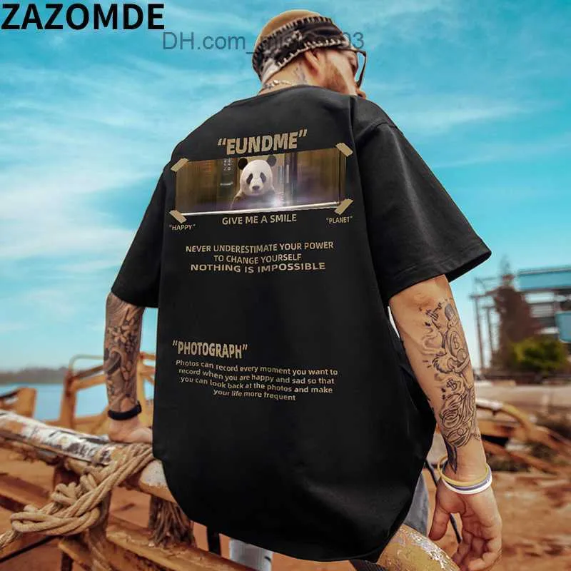 القمصان للرجال Zazomde الصيفية الكرتون Panda طباعة t قالب العنق القطن Tshirt الرجال الأزياء عرضة اليومية هاراجوكو الهيب هوب أعلى Z230705