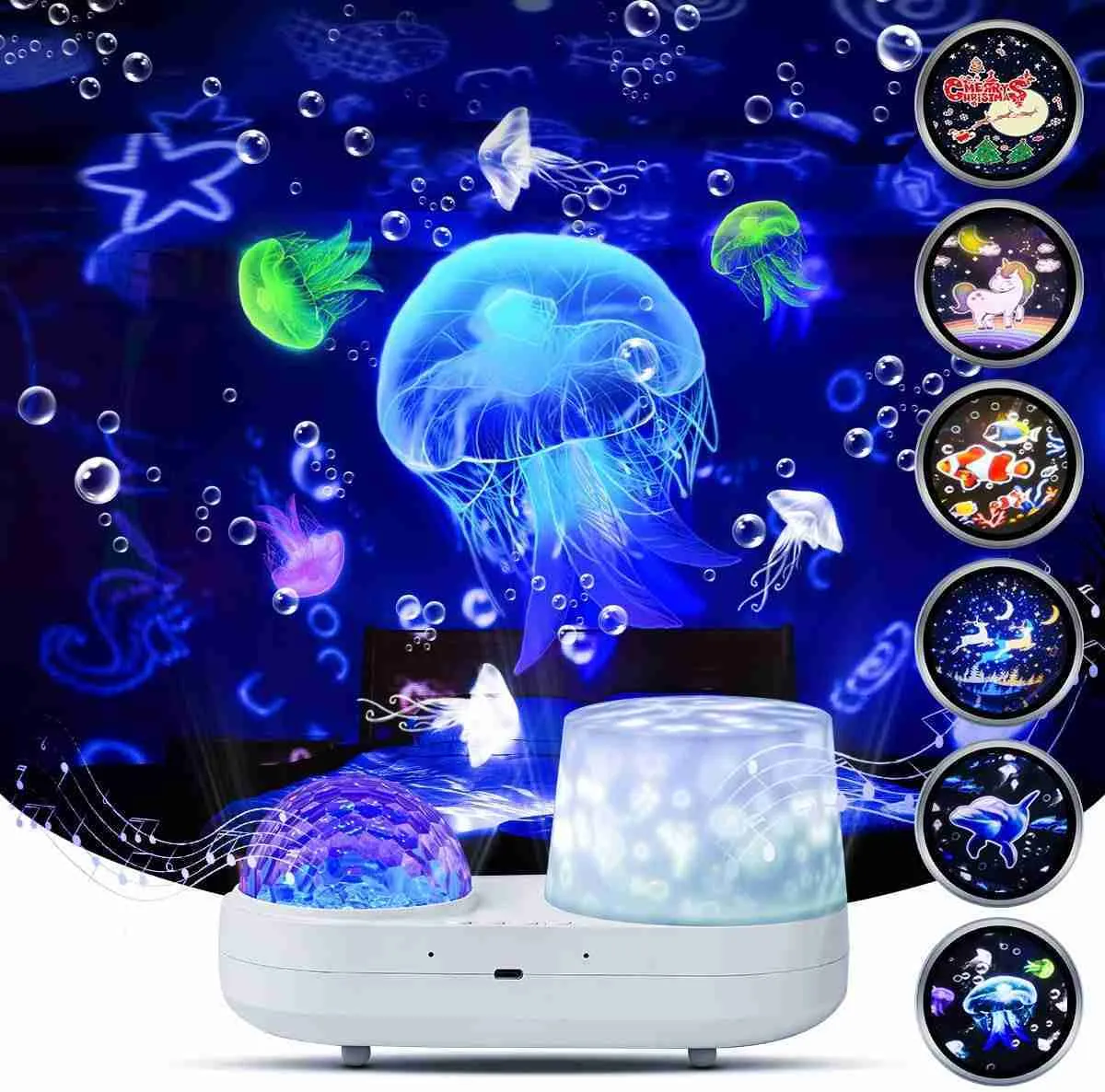 Ljus 3D Galaxy Ocean Nattljus Enhörning Roterande Stjärnhimmel Projektorlampa Barn Sovrum Inredning Perfekt present Nattlampor HKD230704