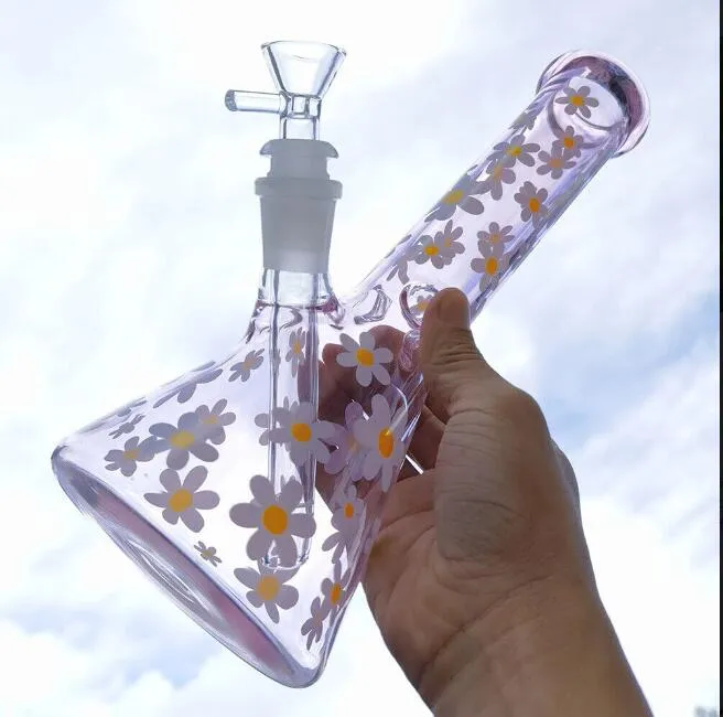 Roze Daisy Glas Water Bongs Heady Dab Rigs Waterpijpen Downstem Perc beker Basisolie Bong Rook Pijp Met 14mm Kom 25cm hoog