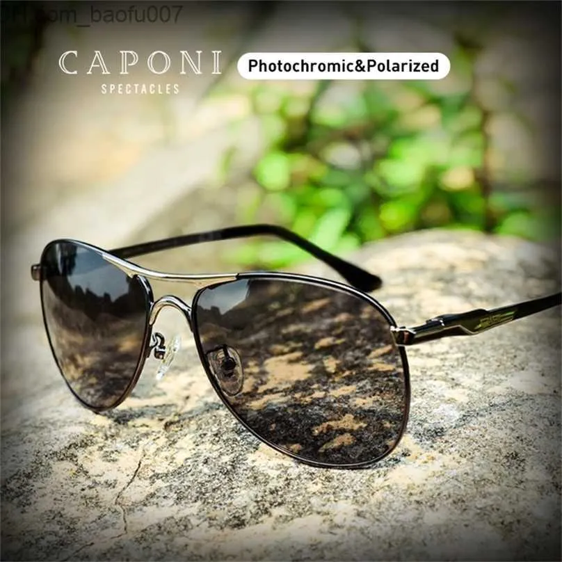 Solglasögon CAPONI Driving Pochromic Solglasögon av hög kvalitet Polarized Classic Brand Solglasögon för män de sol masculino BS8722 Z230704