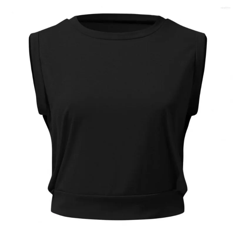 Camicette da donna Elegante top corto senza maniche Vestibilità slim Girocollo Lunghezza corta per sport fitness