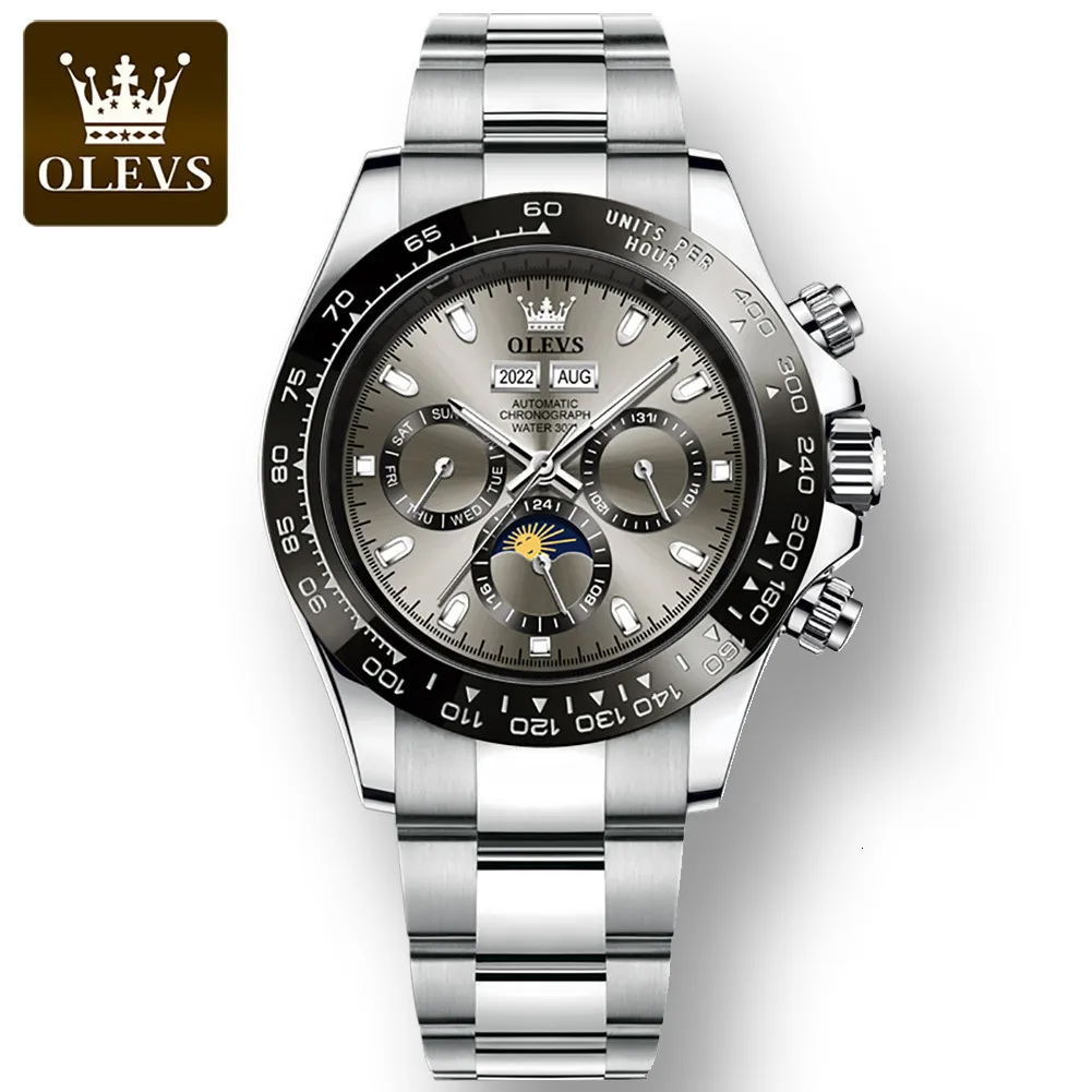 Outros relógios OLEVS Relógio de moda mecânico automático para homens Pulseira de aço inoxidável à prova d'água Multifuncional Relógio de pulso totalmente automático 230703