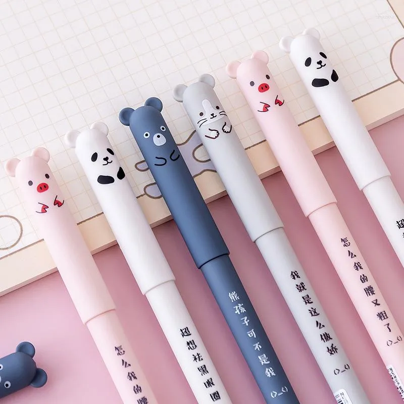 12 pièces dessin animé animaux stylo effaçable 0.35mm mignon Panda cochon Kawaii Gel stylos pour l'école écriture nouveauté papeterie filles cadeaux