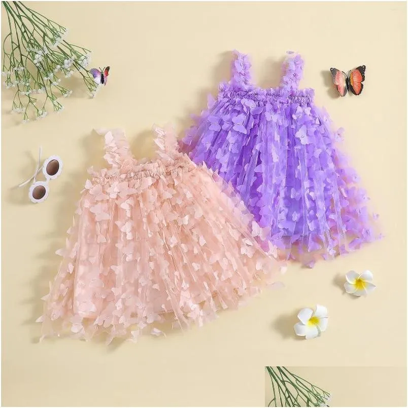 Girl'S Dresses Girl Baby Girls Sleeveless Sling Dress Infant Princess Lovely Summer 3D Butterfly Sweet Toddler Boutique Clothing Dro Dhdgr