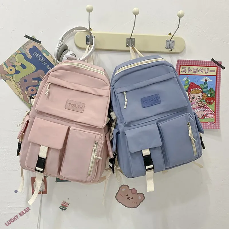 School Bags School Bags For Teenage Girls School Backpacks Women Nylon Bookbags Soft Solid Multi-Pocket Student Schoolbag Laptop Backpack 230703