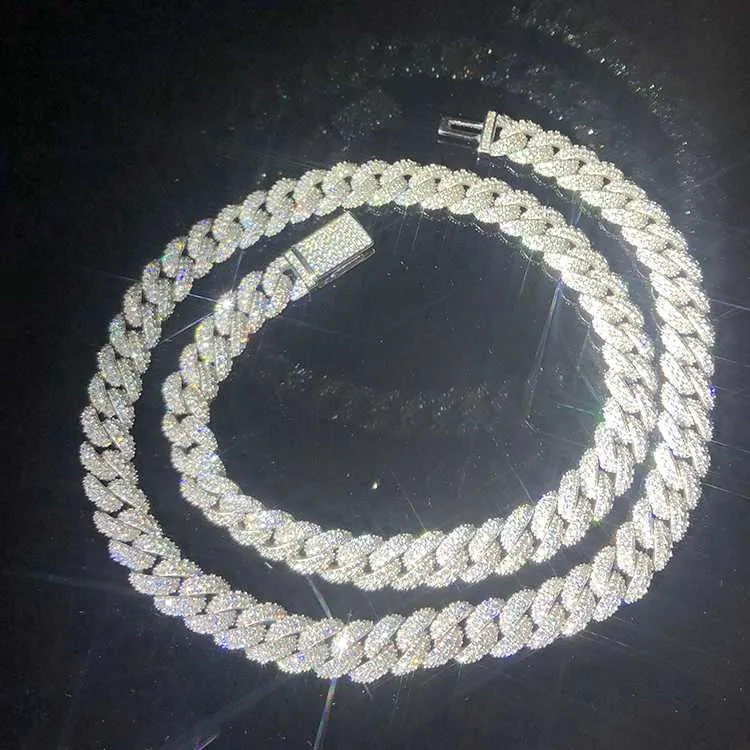 Custom 925 Solid Silver Iced Out 9mm Bred Set 5a Cz Diamanthalsband Kubansk länkkedja