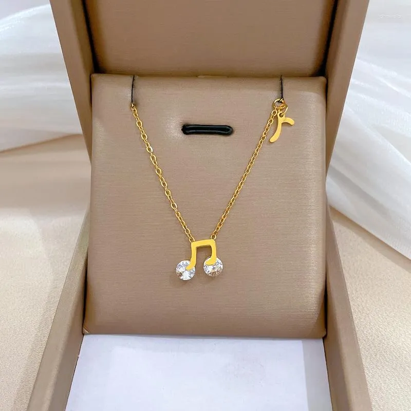 Цепочки из нержавеющей стали романтической музыки музыкальная нота CZ Crish Crystal подвеска золотой серебряный цвет колье для женских ювелирных изделий для женщин