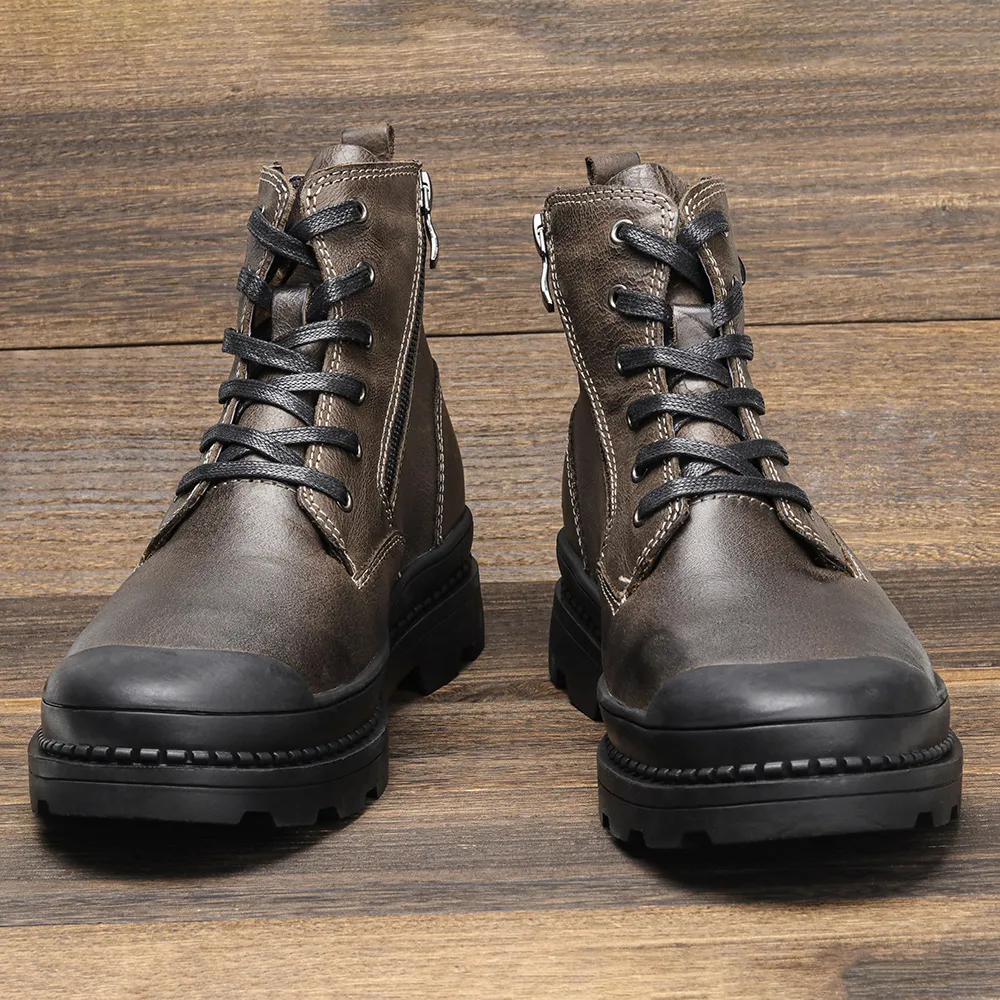 Mens leather top zip up boots