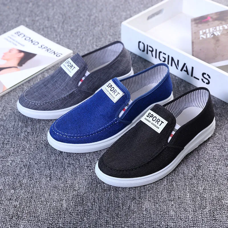 Sapatos de vestido homens casuais outono inverno homem lona respirável plimsolls deslizamento em mocassins masculinos fora pano plano andando 230703