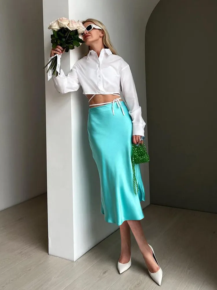 Elegant Purple Satin Midi Skirt - High Waisted Silk Skirt