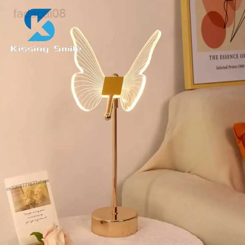 Butterfly Bordslampa USB Uppladdningsbar LED Nordic Flower Ambiance Nattljus Lyx Vardagsrum Skrivbord Dekor Sovrumsarmatur HKD230704