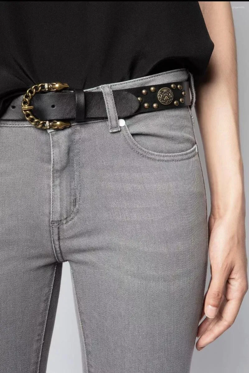 Belts Women Fashion Black Genuine Leather Belt Rivets Decoration Female Waistband