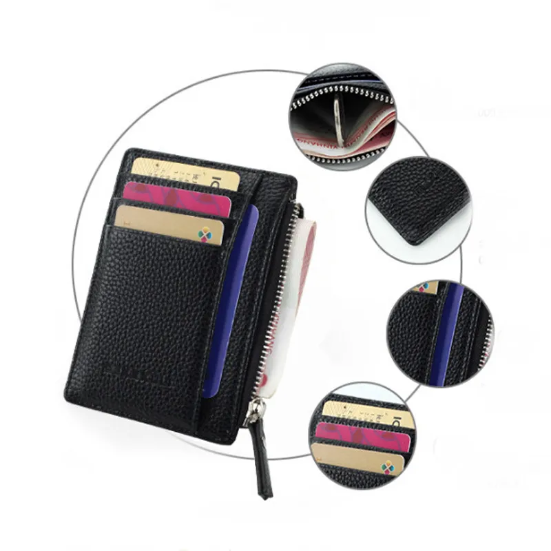 Wallet Mini PU Leather Card Holders Card Slots Purse Small Men Wallet Women Zipper Coin Pocket Ultra Thin Wallet