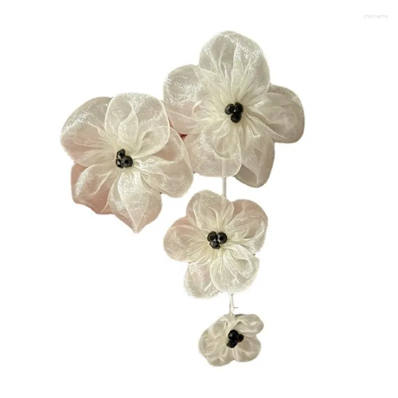 Stud örhängen Handgjorda stora kronblad överdrivna Mesh tyg Blomma asymmetrisk örhänge