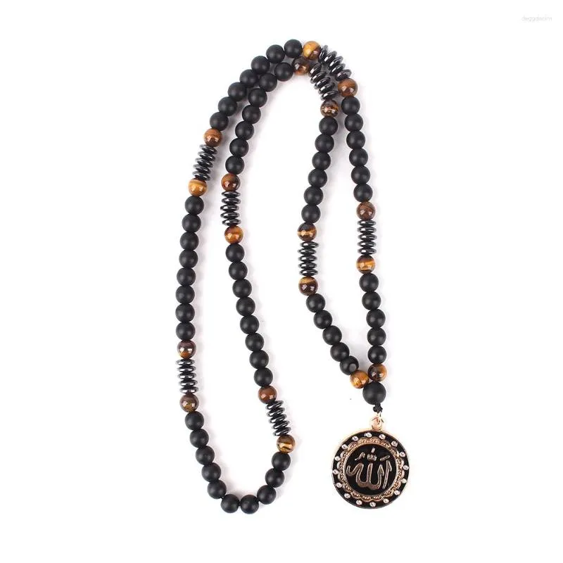 Pendant Necklaces Natural Tiger-eye Stone Beads With Hematite Arrow Pencil Round Necklace Handmade Jewelry For Men And Women N014