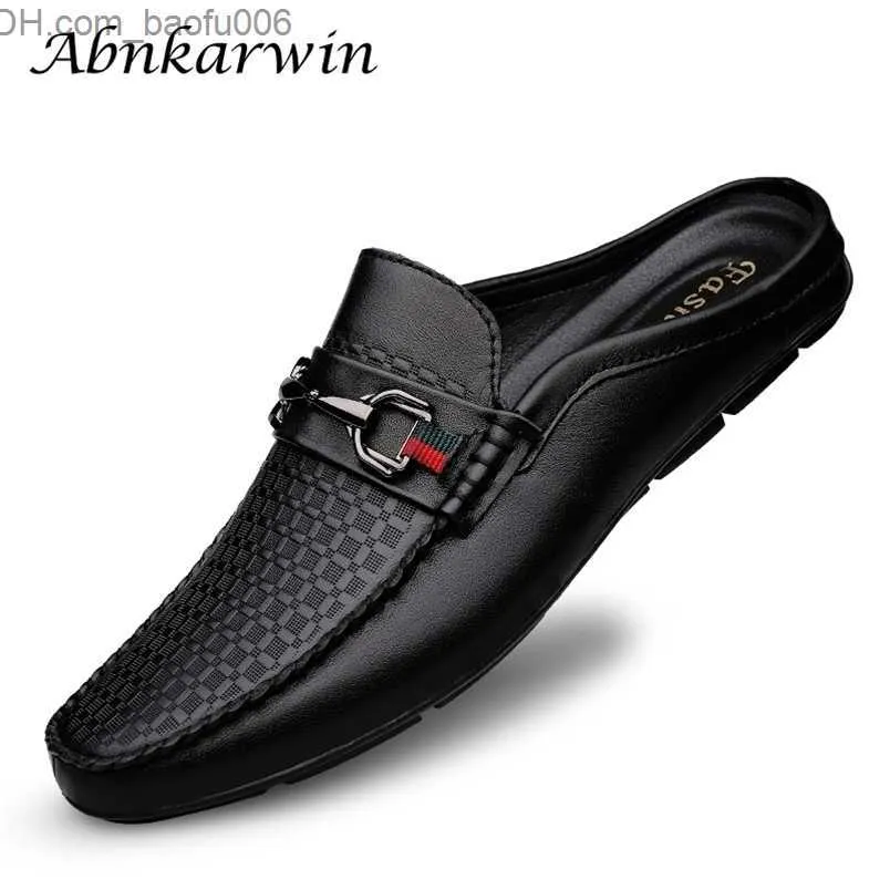 Dress Shoes Dress Shoes Luxury Brand Designer Summer Genuine Leather Casual Slip On Half For Men Loafers Flats Slippers Narrow Foot Z230706